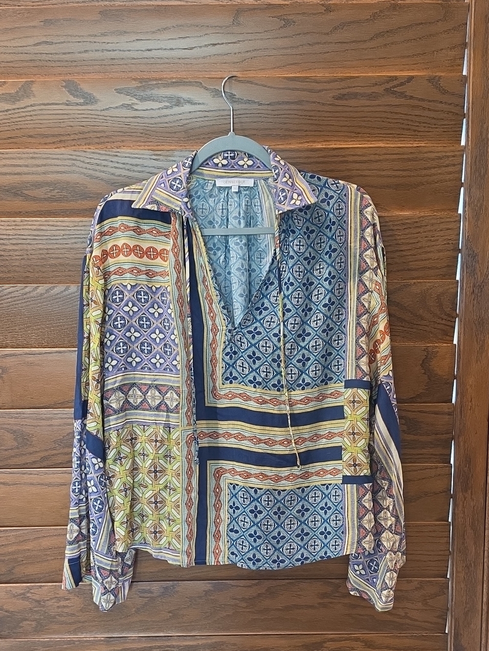 Olivaceous Multicolor Geometric Print Blouse